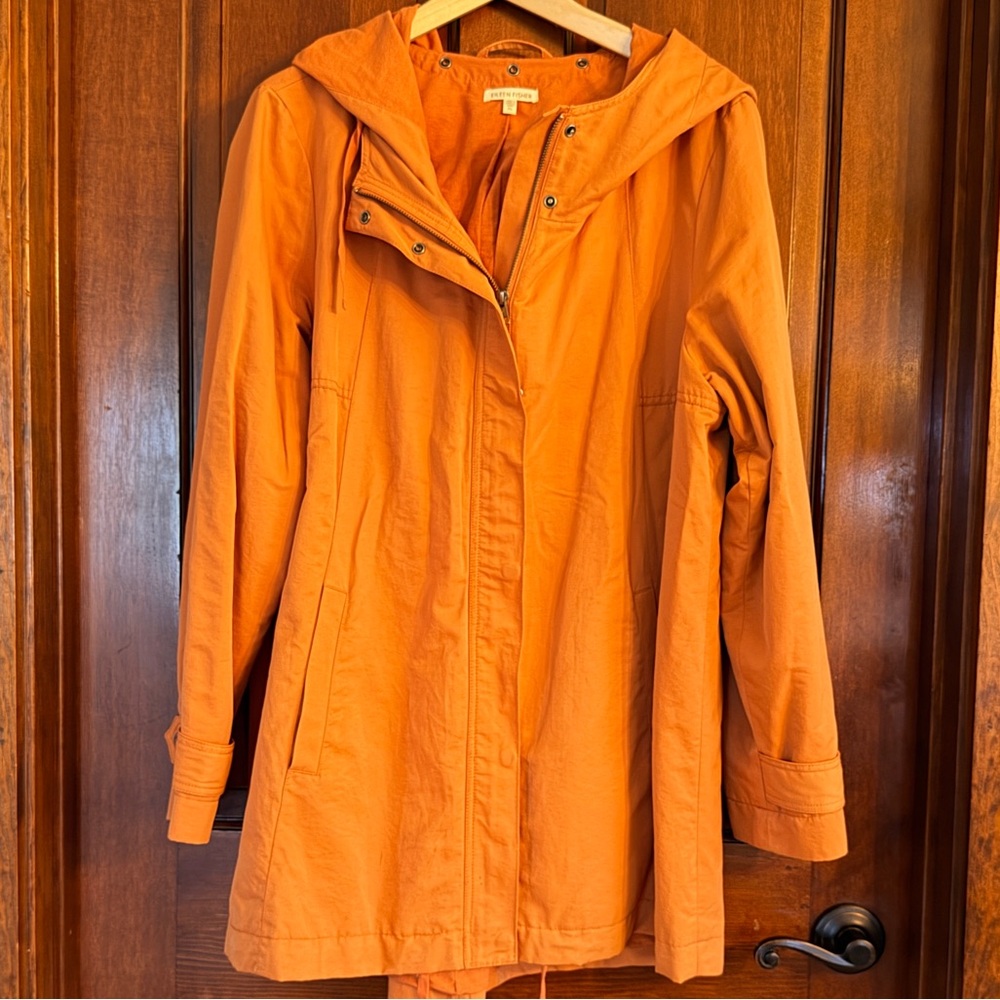 Eileen Fisher Light Cotton Nylon Stand Collar Coat